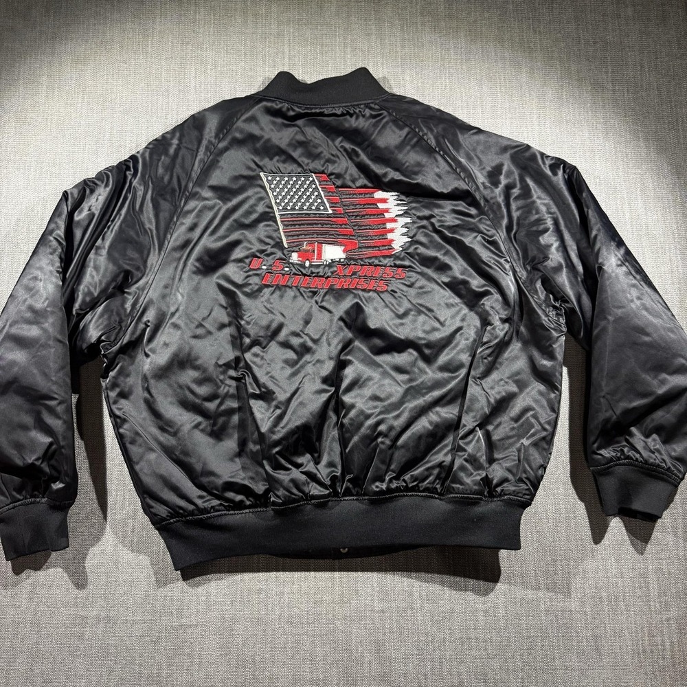 Westark Jacket Mens XL Black Satin Bomber U.S. Xpress Trucking Logo Embroidered